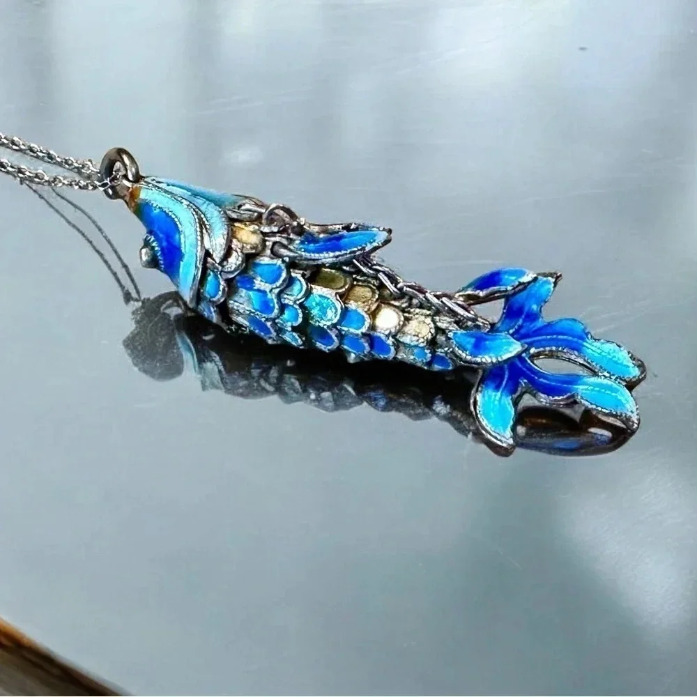 Vintage Sterling Silver & Enamel Koi Pendant / Charm - Picture 2 of 8